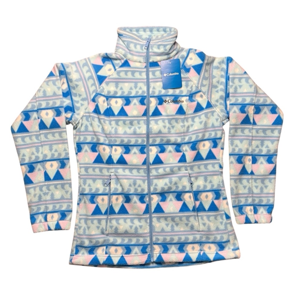 NWT Columbia Women's Sawyer Rapids Printed Full Zip Blue Fleece Jacket S